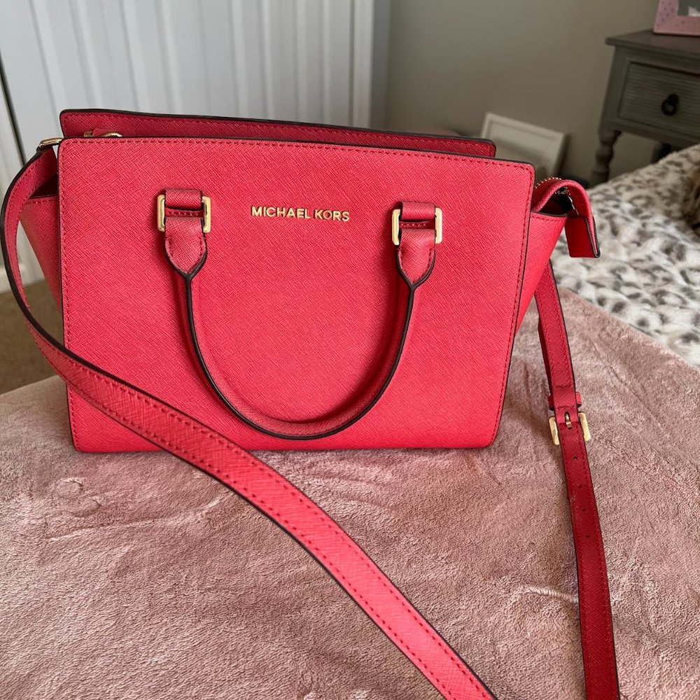 Rare Michael Kors Selma Leather Purse in Watermelon
